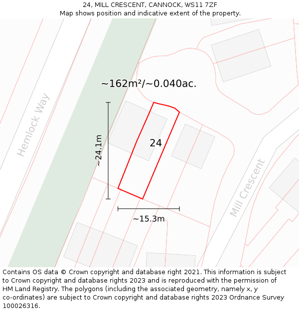 24, MILL CRESCENT, CANNOCK, WS11 7ZF: Plot and title map