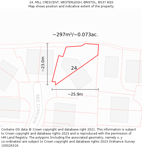 24, MILL CRESCENT, WESTERLEIGH, BRISTOL, BS37 8QS: Plot and title map