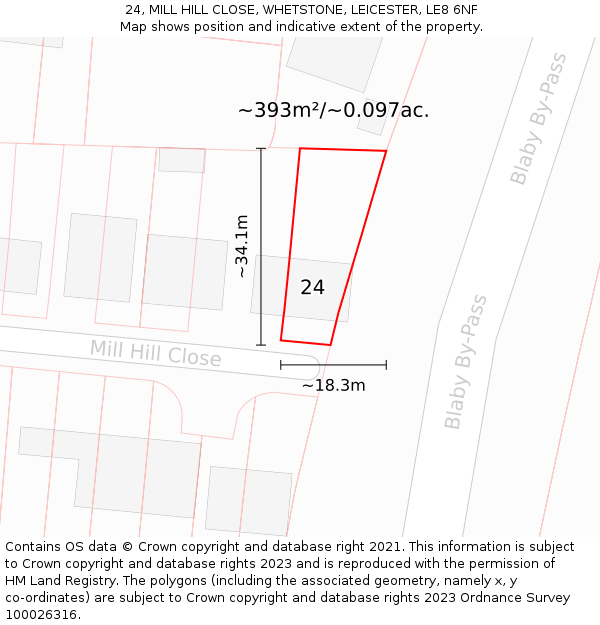 24, MILL HILL CLOSE, WHETSTONE, LEICESTER, LE8 6NF: Plot and title map
