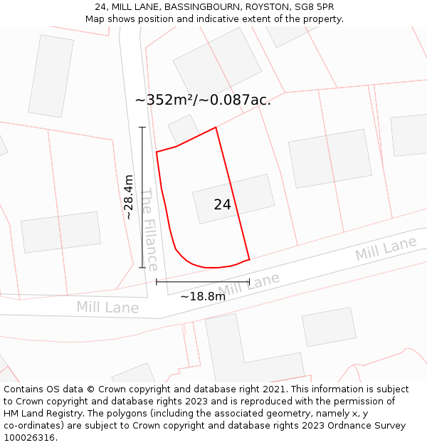 24, MILL LANE, BASSINGBOURN, ROYSTON, SG8 5PR: Plot and title map
