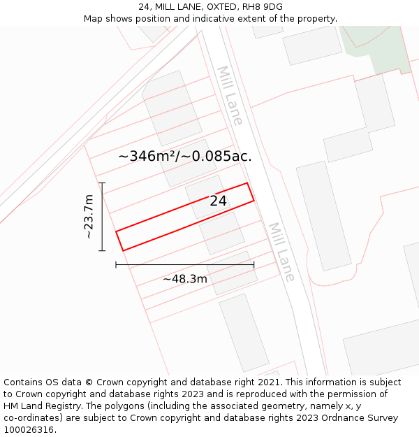 24, MILL LANE, OXTED, RH8 9DG: Plot and title map