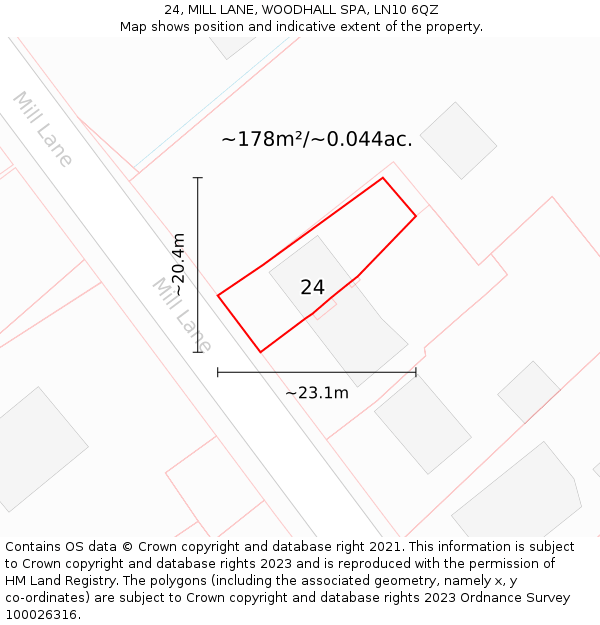 24, MILL LANE, WOODHALL SPA, LN10 6QZ: Plot and title map