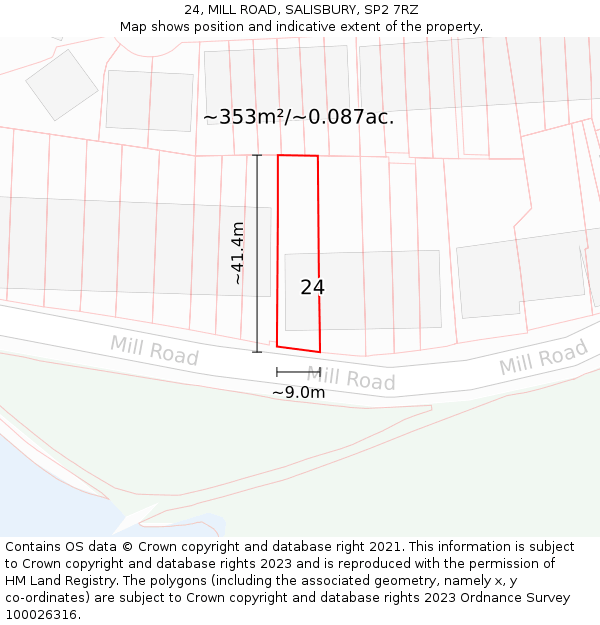 24, MILL ROAD, SALISBURY, SP2 7RZ: Plot and title map