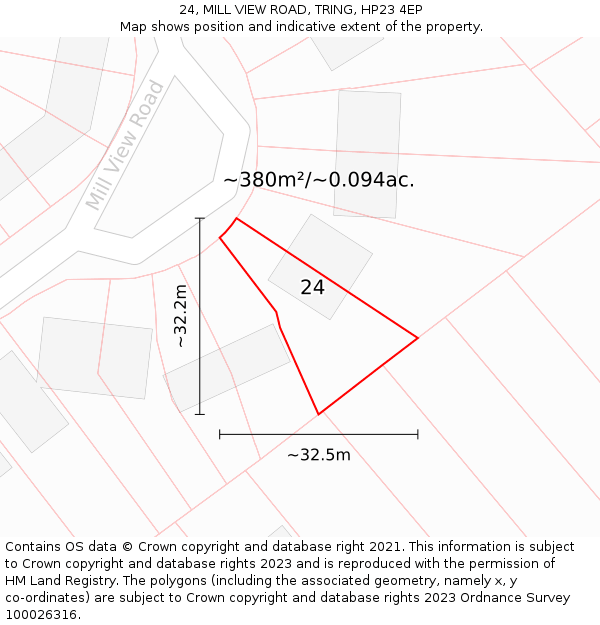 24, MILL VIEW ROAD, TRING, HP23 4EP: Plot and title map