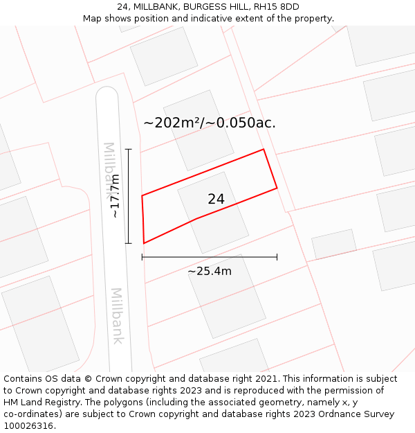 24, MILLBANK, BURGESS HILL, RH15 8DD: Plot and title map
