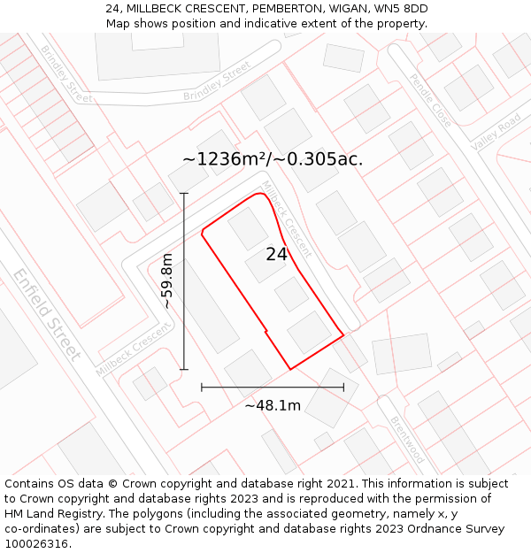 24, MILLBECK CRESCENT, PEMBERTON, WIGAN, WN5 8DD: Plot and title map