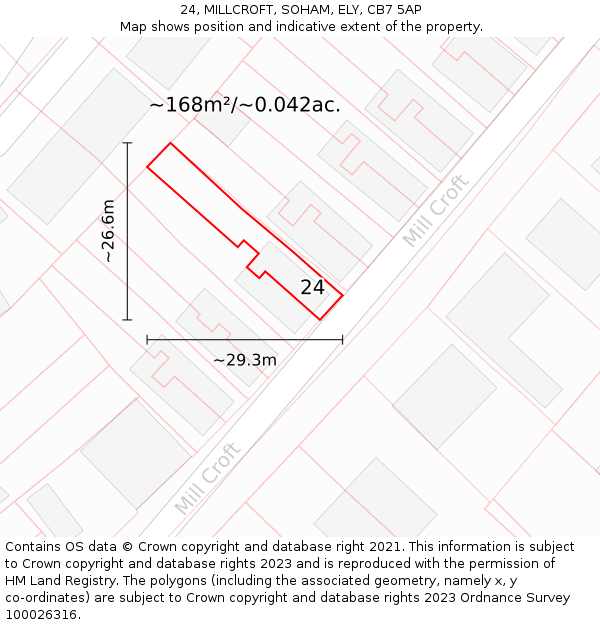 24, MILLCROFT, SOHAM, ELY, CB7 5AP: Plot and title map
