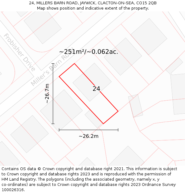 24, MILLERS BARN ROAD, JAYWICK, CLACTON-ON-SEA, CO15 2QB: Plot and title map