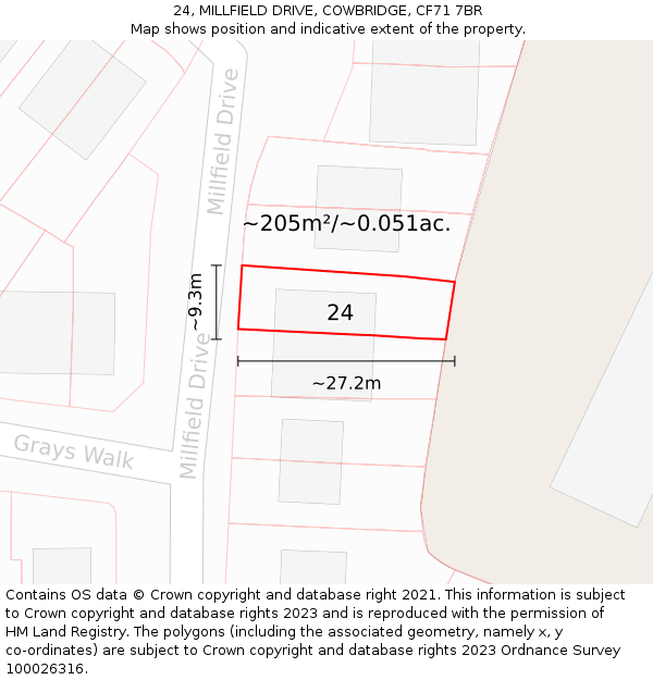 24, MILLFIELD DRIVE, COWBRIDGE, CF71 7BR: Plot and title map