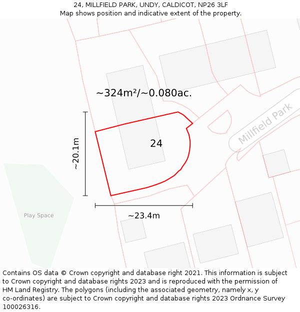 24, MILLFIELD PARK, UNDY, CALDICOT, NP26 3LF: Plot and title map