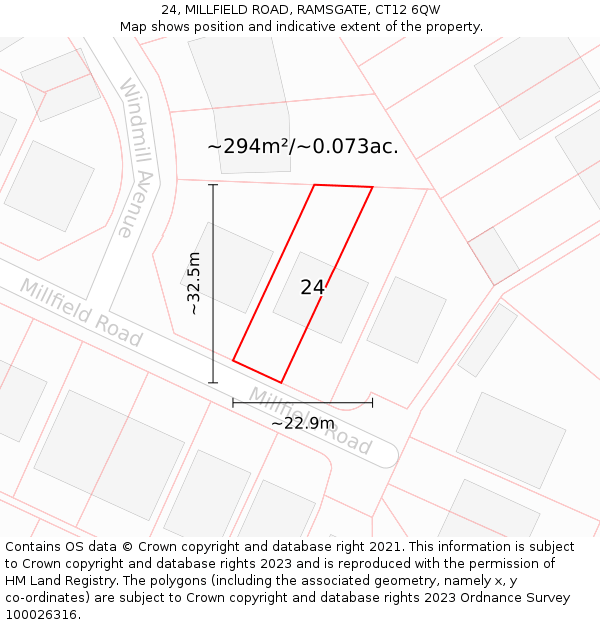 24, MILLFIELD ROAD, RAMSGATE, CT12 6QW: Plot and title map