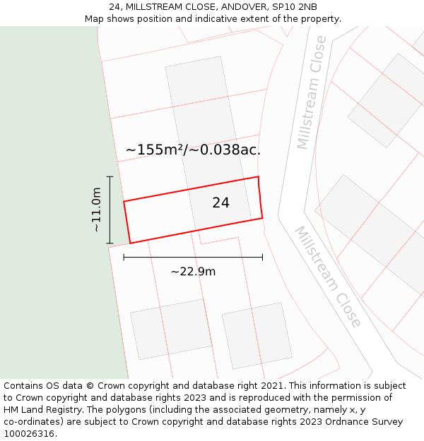 24, MILLSTREAM CLOSE, ANDOVER, SP10 2NB: Plot and title map