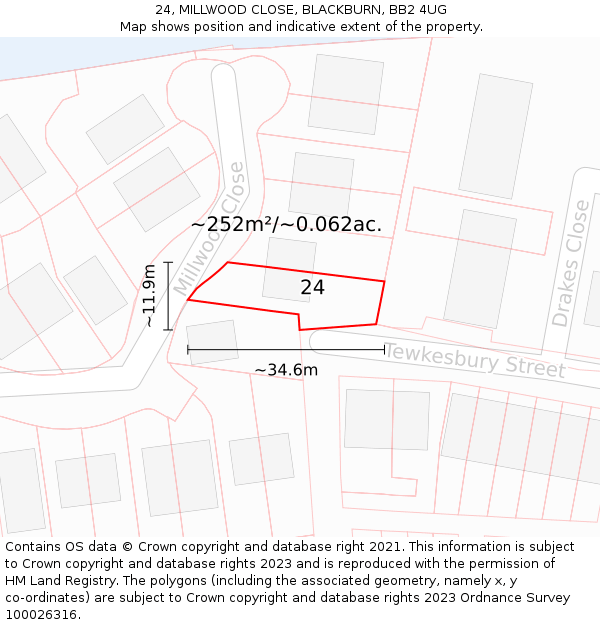 24, MILLWOOD CLOSE, BLACKBURN, BB2 4UG: Plot and title map