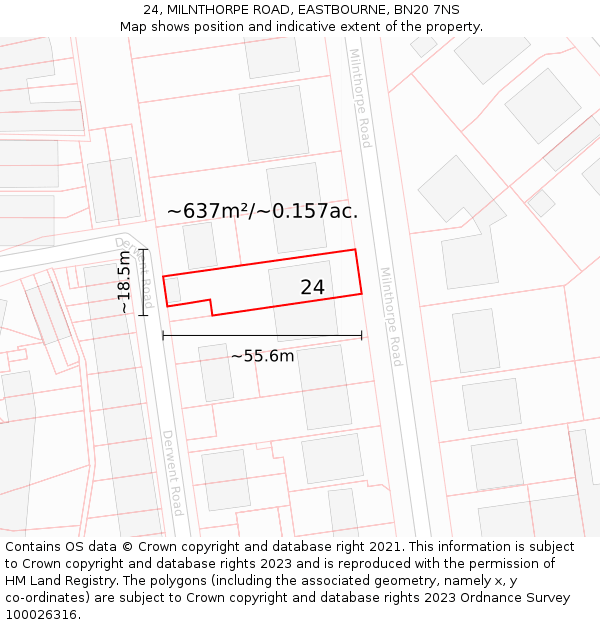 24, MILNTHORPE ROAD, EASTBOURNE, BN20 7NS: Plot and title map