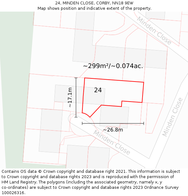 24, MINDEN CLOSE, CORBY, NN18 9EW: Plot and title map