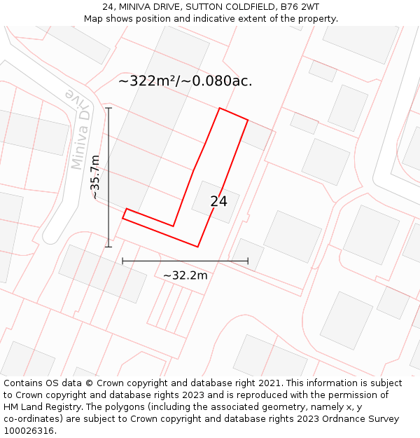 24, MINIVA DRIVE, SUTTON COLDFIELD, B76 2WT: Plot and title map