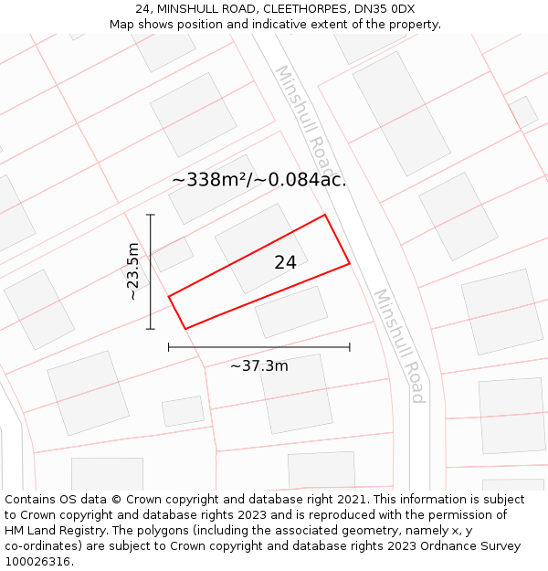 24, MINSHULL ROAD, CLEETHORPES, DN35 0DX: Plot and title map