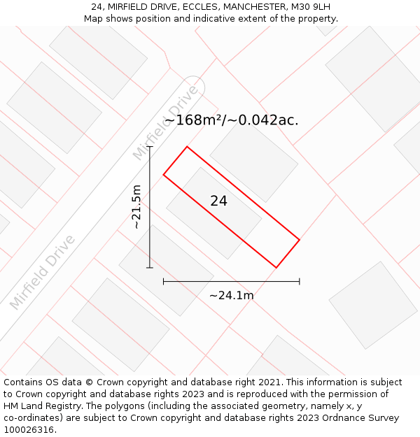 24, MIRFIELD DRIVE, ECCLES, MANCHESTER, M30 9LH: Plot and title map