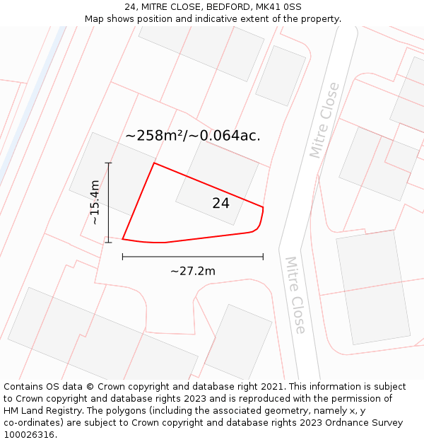 24, MITRE CLOSE, BEDFORD, MK41 0SS: Plot and title map