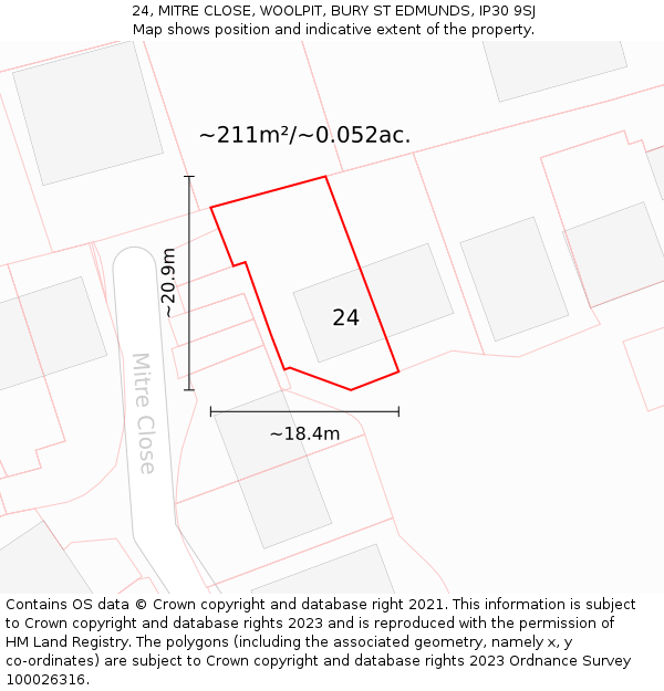24, MITRE CLOSE, WOOLPIT, BURY ST EDMUNDS, IP30 9SJ: Plot and title map