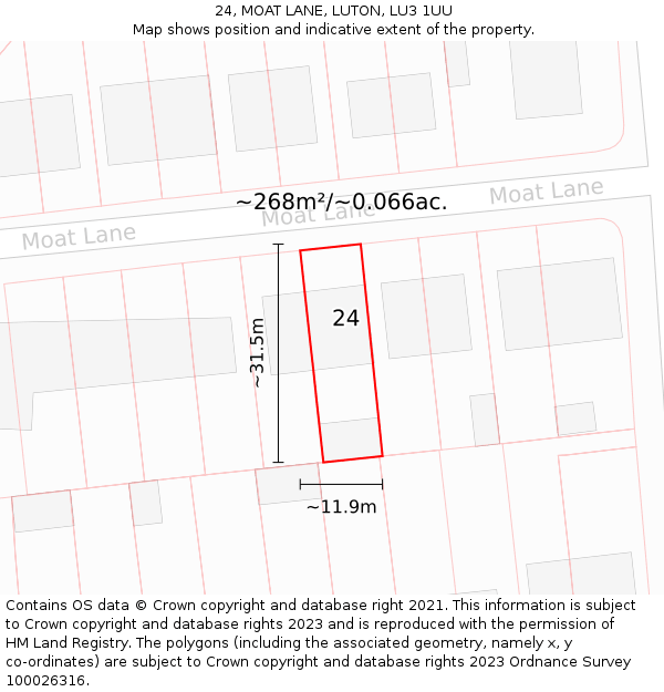 24, MOAT LANE, LUTON, LU3 1UU: Plot and title map