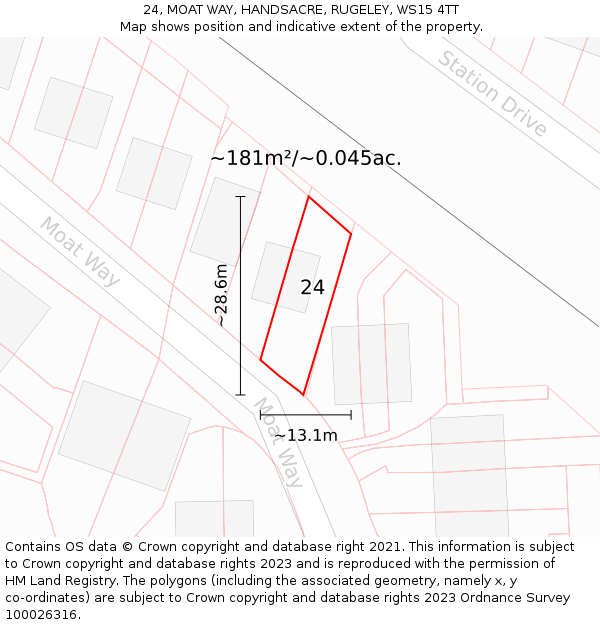 24, MOAT WAY, HANDSACRE, RUGELEY, WS15 4TT: Plot and title map
