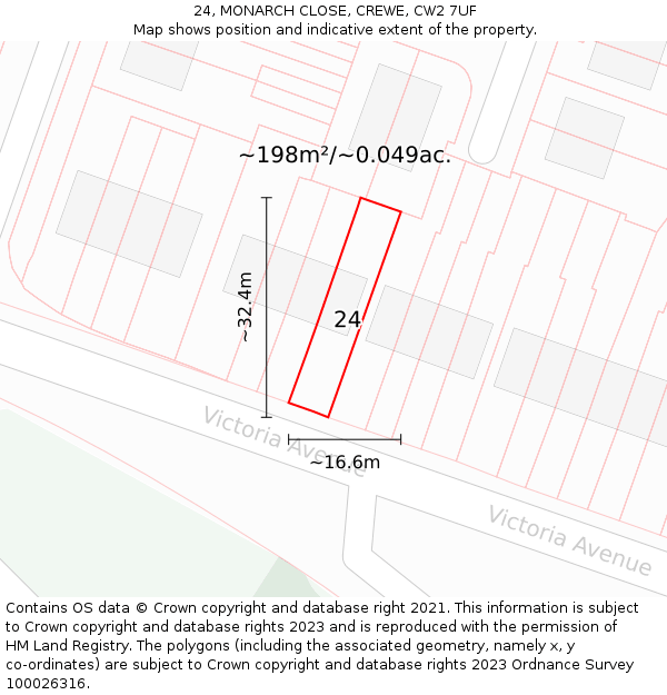 24, MONARCH CLOSE, CREWE, CW2 7UF: Plot and title map