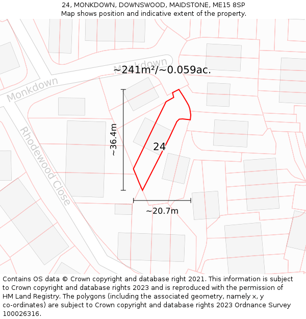 24, MONKDOWN, DOWNSWOOD, MAIDSTONE, ME15 8SP: Plot and title map