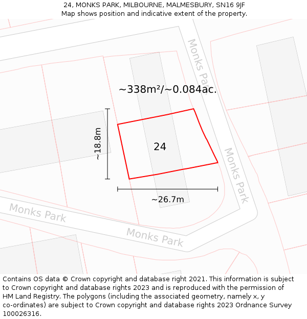 24, MONKS PARK, MILBOURNE, MALMESBURY, SN16 9JF: Plot and title map