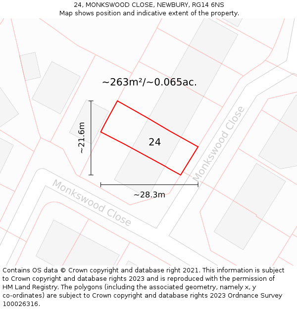 24, MONKSWOOD CLOSE, NEWBURY, RG14 6NS: Plot and title map