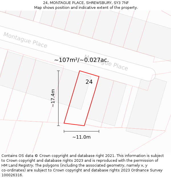 24, MONTAGUE PLACE, SHREWSBURY, SY3 7NF: Plot and title map
