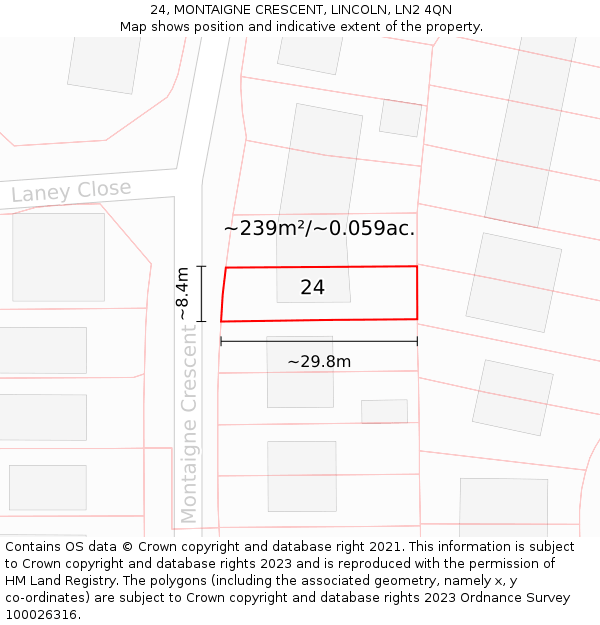24, MONTAIGNE CRESCENT, LINCOLN, LN2 4QN: Plot and title map