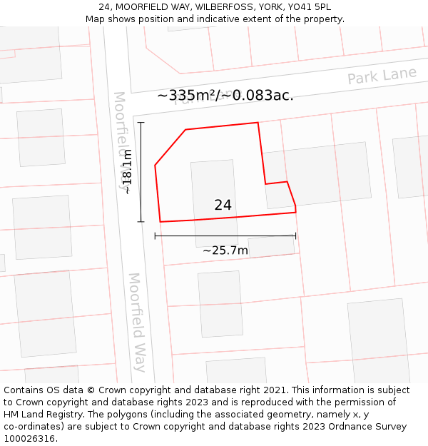 24, MOORFIELD WAY, WILBERFOSS, YORK, YO41 5PL: Plot and title map