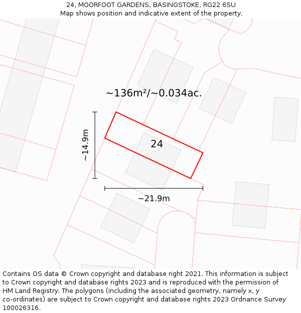 24, MOORFOOT GARDENS, BASINGSTOKE, RG22 6SU: Plot and title map