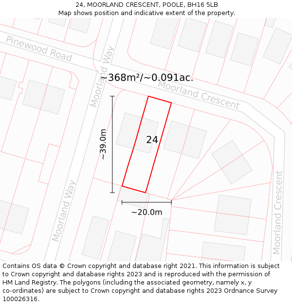 24, MOORLAND CRESCENT, POOLE, BH16 5LB: Plot and title map