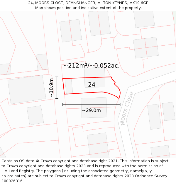 24, MOORS CLOSE, DEANSHANGER, MILTON KEYNES, MK19 6GP: Plot and title map