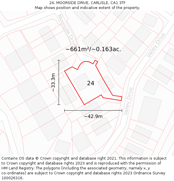 24, MOORSIDE DRIVE, CARLISLE, CA1 3TF: Plot and title map