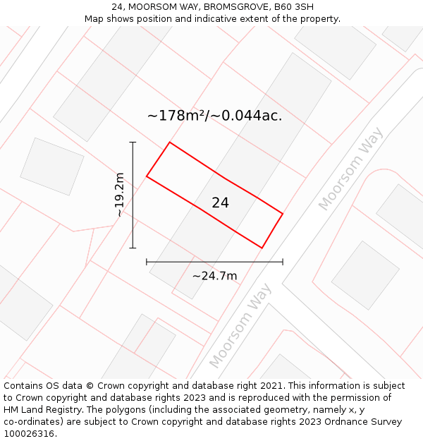 24, MOORSOM WAY, BROMSGROVE, B60 3SH: Plot and title map
