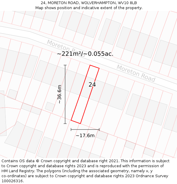 24, MORETON ROAD, WOLVERHAMPTON, WV10 8LB: Plot and title map