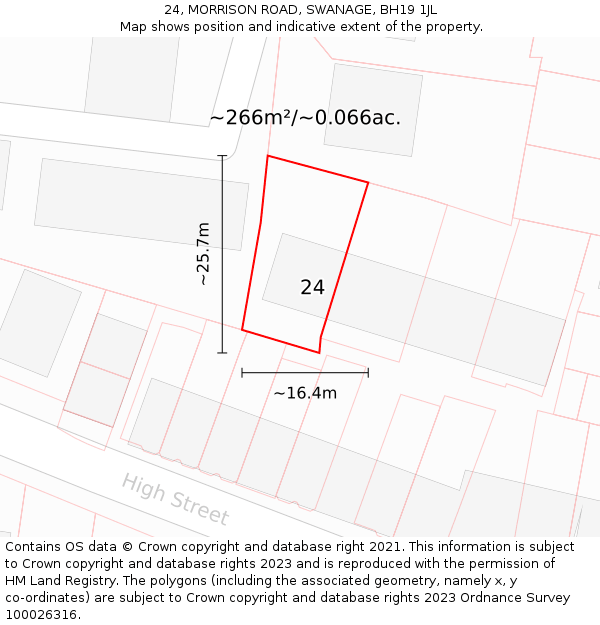 24, MORRISON ROAD, SWANAGE, BH19 1JL: Plot and title map
