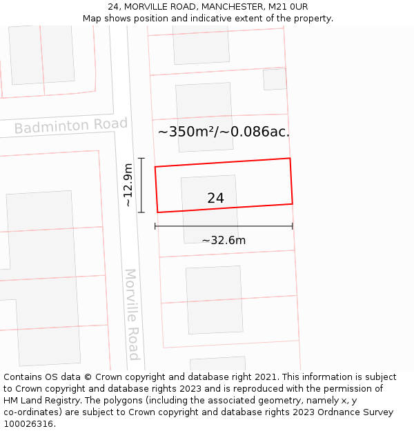 24, MORVILLE ROAD, MANCHESTER, M21 0UR: Plot and title map