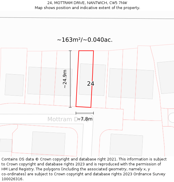 24, MOTTRAM DRIVE, NANTWICH, CW5 7NW: Plot and title map