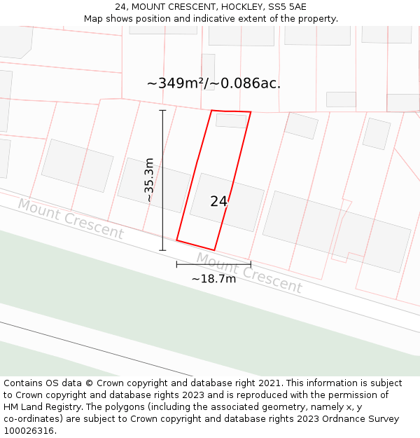24, MOUNT CRESCENT, HOCKLEY, SS5 5AE: Plot and title map