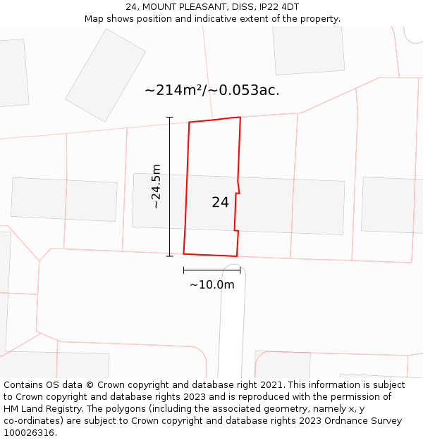 24, MOUNT PLEASANT, DISS, IP22 4DT: Plot and title map