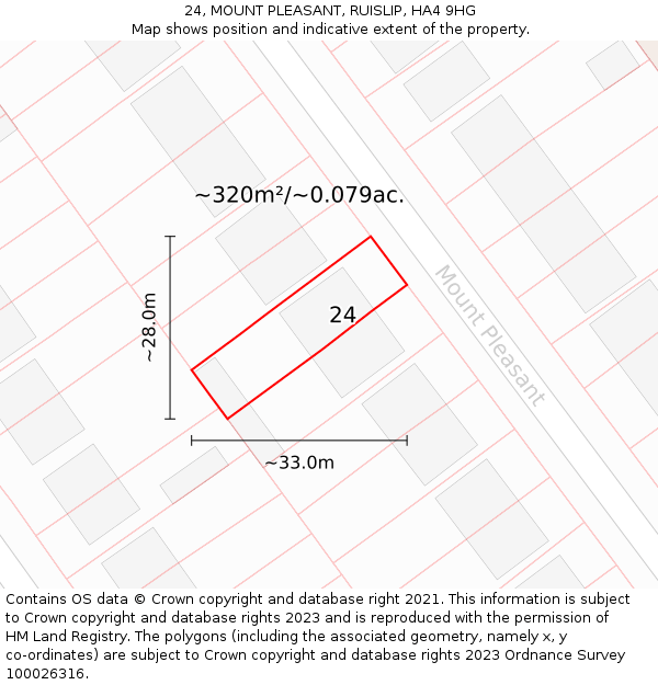 24, MOUNT PLEASANT, RUISLIP, HA4 9HG: Plot and title map