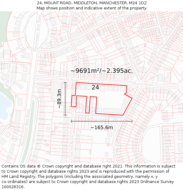24, MOUNT ROAD, MIDDLETON, MANCHESTER, M24 1DZ: Plot and title map