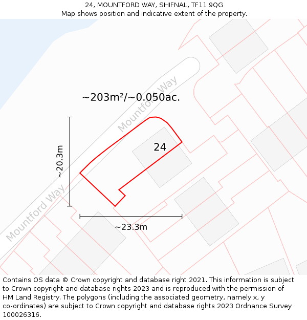 24, MOUNTFORD WAY, SHIFNAL, TF11 9QG: Plot and title map
