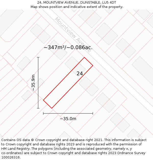 24, MOUNTVIEW AVENUE, DUNSTABLE, LU5 4DT: Plot and title map
