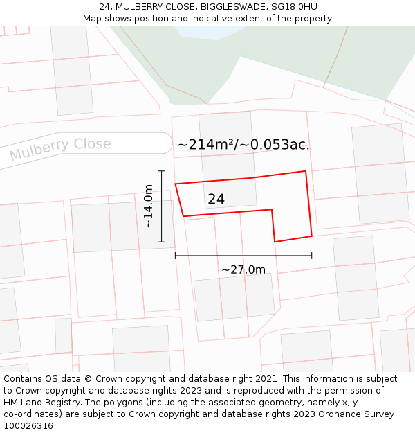 24, MULBERRY CLOSE, BIGGLESWADE, SG18 0HU: Plot and title map