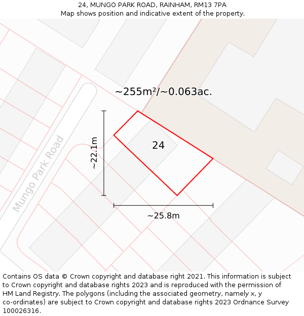 24, MUNGO PARK ROAD, RAINHAM, RM13 7PA: Plot and title map